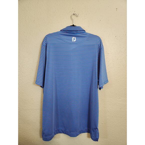 FJ FootJoy Mens Blue Pink Stripe Short Sleeve Stretch Golf Polo Shirt Size Large - Picture 2 of 6